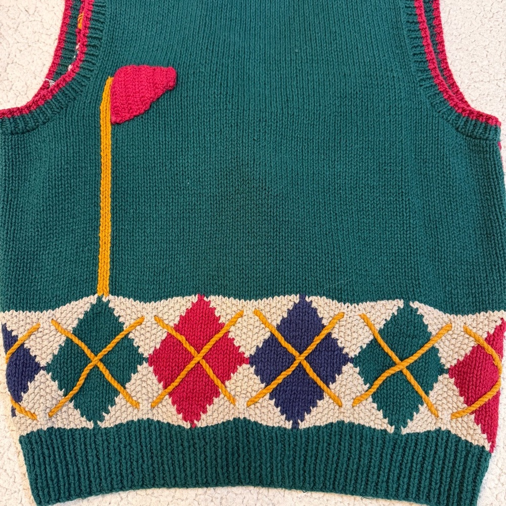 Vintage BellePointe Golf-Themed Knit Sweater Vest – Size‎ M - Picture 7 of 12
